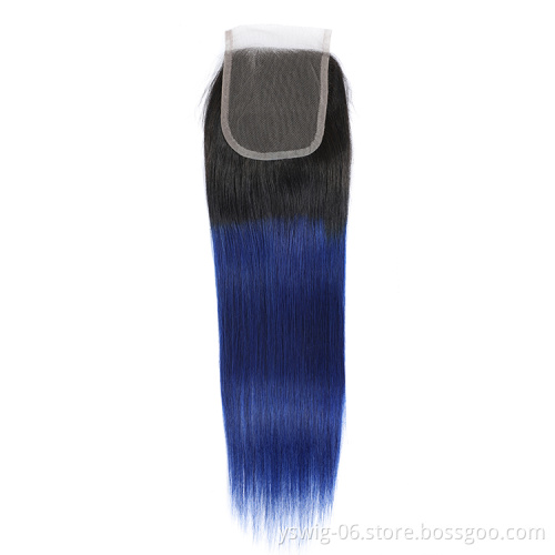 Peruvian Hair 1b/blue# Ombre Bundles Straight Hair Bundles with Closure, Remy Human Hair Weave Bundles With Closure